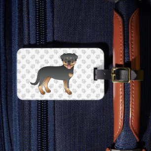 Schwarz-Rot-Rottweiler Süßer Cartoon-Hund und Pfot Gepäckanhänger