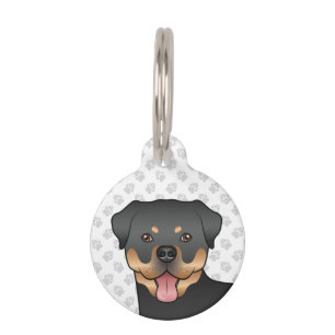 Schwarz-Rot-Rottweiler-Süßer-Karikatur-Hund-Kopf Haustiermarke