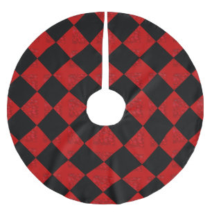 Schwarz-Rot-Schachbrett Polyester Weihnachtsbaumdecke