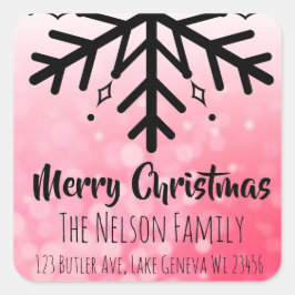 Schwarz-Rot-Schneeflocken Personalisierte Weihnach Quadratischer Aufkleber