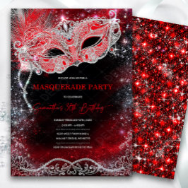 Schwarz Rot Silver Masquerade Einladung