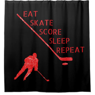 Schwarz Rot - Skate spielen Hockey Duschvorhang