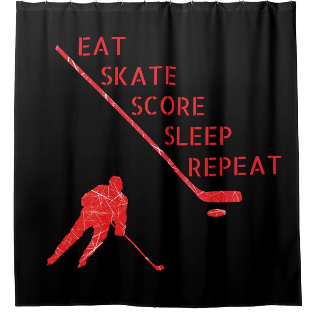 Schwarz Rot - Skate spielen Hockey Duschvorhang (Vorderseite)