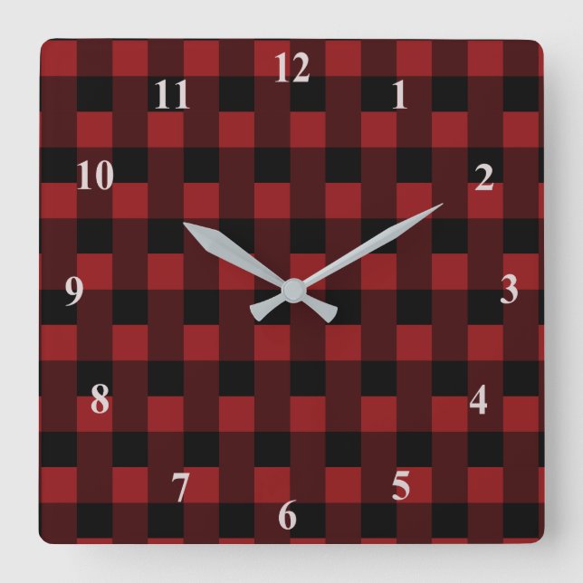 Schwarz/Rot überprüft Quadratische Wanduhr (Vorderseite)