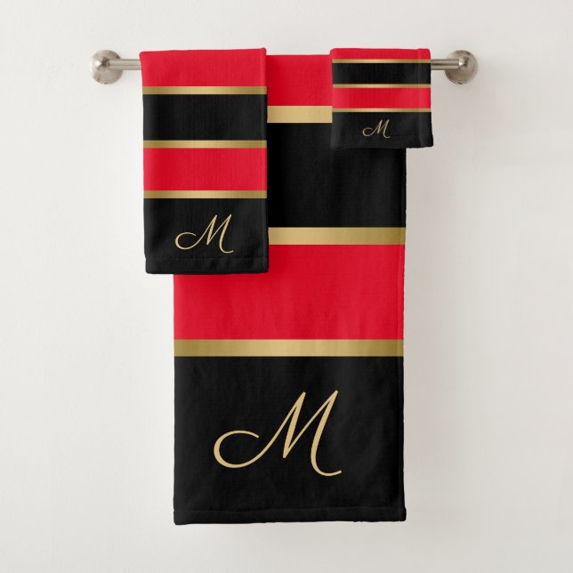 Schwarz-Rot- und Goldstreifen-Muster Badhandtuch Set (Insitu)