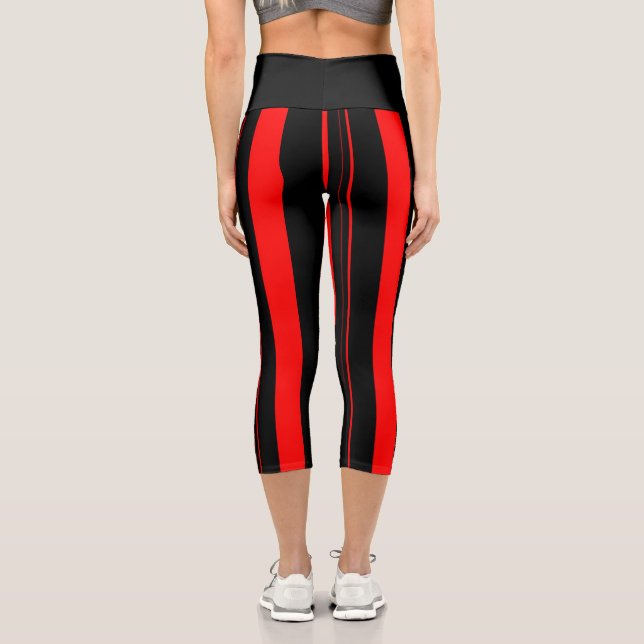 Schwarz, Rot und Weiß Capri Leggings (Rückseite)