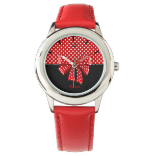 Schwarz, Rot und Weiß Polka Dots Ribbon Armbanduhr