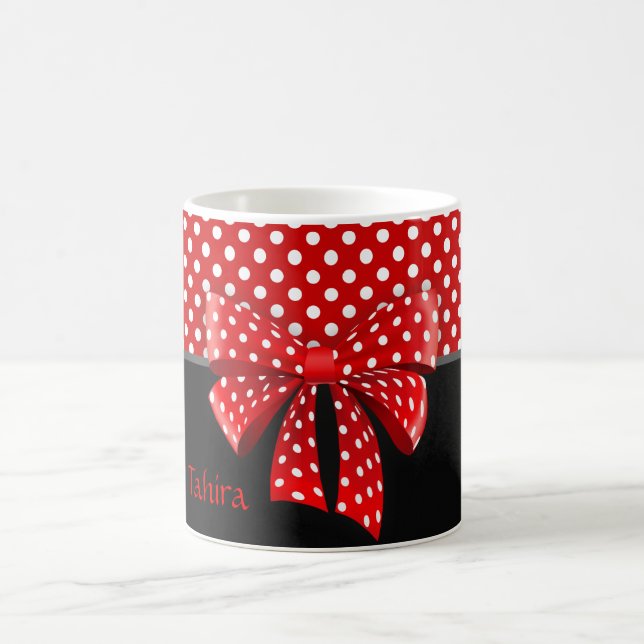 Schwarz, Rot und Weiß Polka Dots Ribbon Kaffeetasse (Mittel)