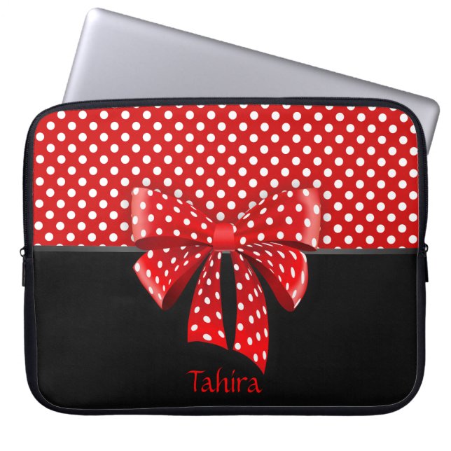 Schwarz, Rot und Weiß Polka Dots Ribbon Laptopschutzhülle (Vorderseite)