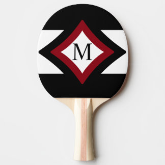 Schwarz, Rot und Weiß Stilvolle Diamant-Monogramm Tischtennis Schläger