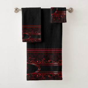 Schwarz & Rot Verziert Gothic Mit Monogramm Badhandtuch Set