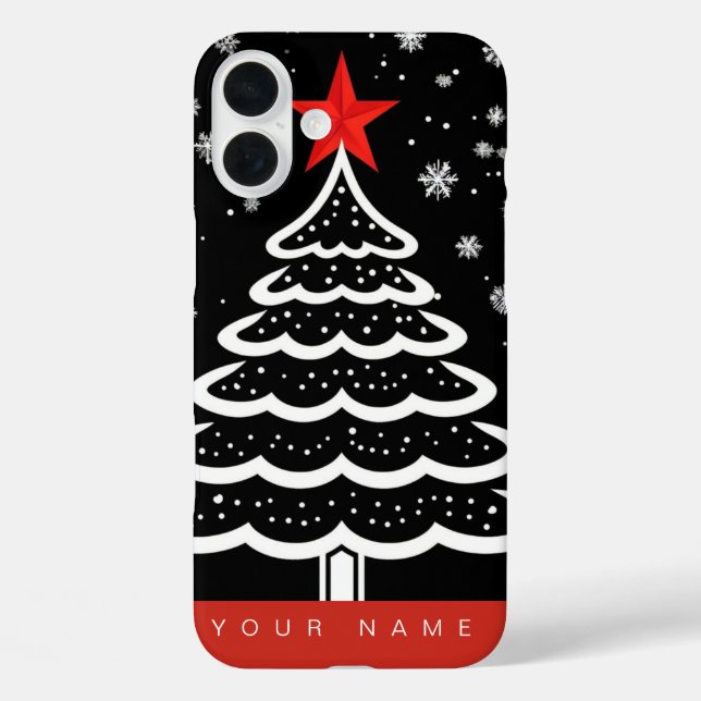 Schwarz/Rot Weihnachten iPhone 16 Plus Hülle (Rückseite)