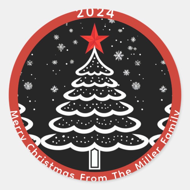 Schwarz/Rot Weihnachten Runder Aufkleber (Vorderseite)