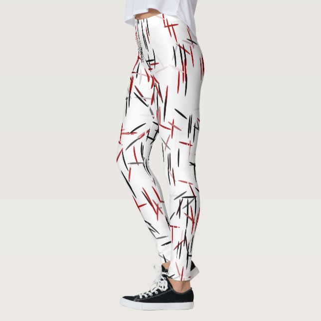Schwarz-Rot-Weiß-Linien Leggings (Links)