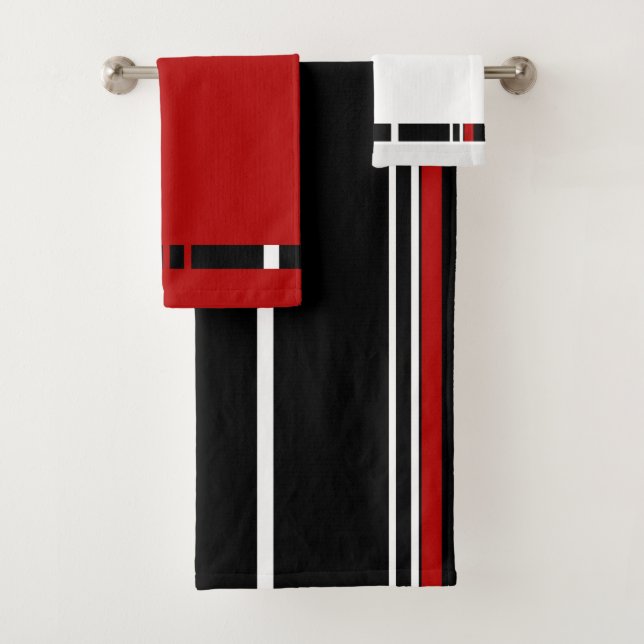 Schwarz-Rot-Weiß-Streifen Badhandtuch Set (Insitu)