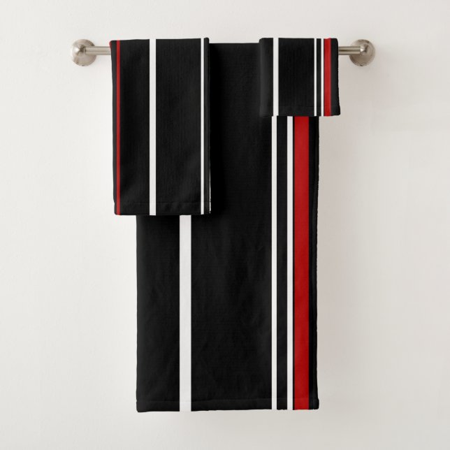 Schwarz-Rot-Weiß-Streifen Badhandtuch Set (Insitu)