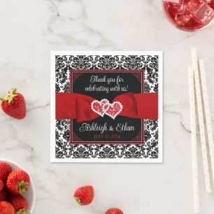 Schwarz, Rot, Weiße Damast Liebe Herz Hochzeit Serviette