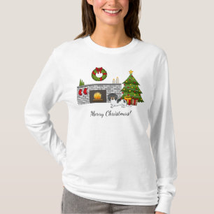 Schwarz-Rot-Weißer Langhaar-Dachshund im X-mas-Zim T-Shirt