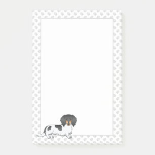 Schwarz-Rot-Weißer Langhaar-Dachshund & Pfoten Post-it Klebezettel