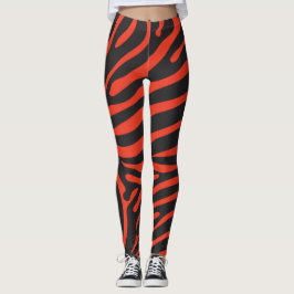 Schwarz-Rot-Zebra-Print Leggings