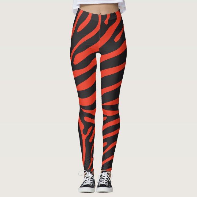 Schwarz-Rot-Zebra-Print Leggings (Vorderseite)