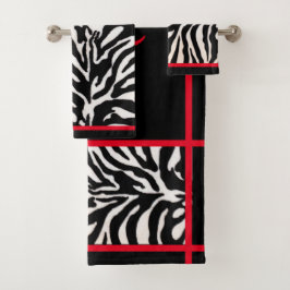 Schwarz-Rot-Zebra-Set Badhandtuch Set