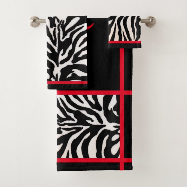 Schwarz-Rot-Zebra-Set Badhandtuch Set (Insitu)
