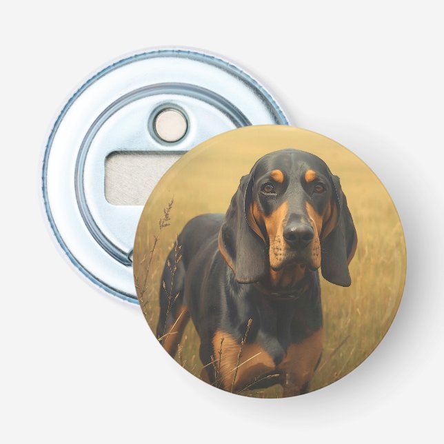 Schwarz-Rotbrauner Laufhund Flaschenöffner (Vorderseite)