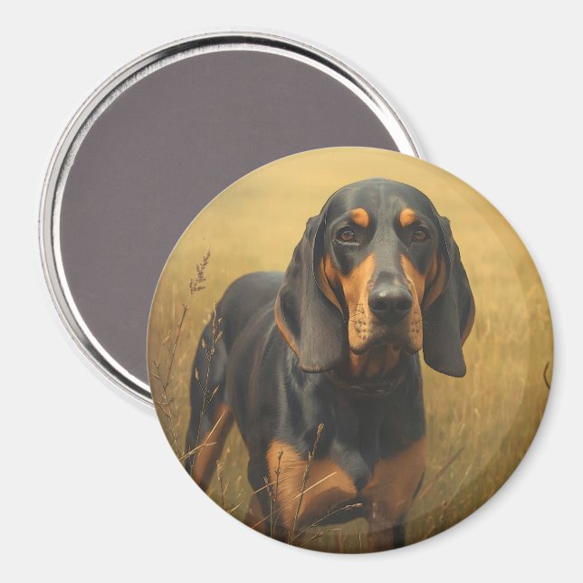 Schwarz-Rotbrauner Laufhund Magnet (Vorderseite/Rückseite)