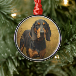 Schwarz-Rotbrauner Laufhund Ornament Aus Metall