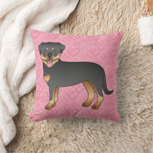 Schwarz-Rotbrauner Rottweiler auf rosa Herzen Kissen