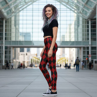 Schwarz-rote Harlekin-Muster-Leggings Leggings