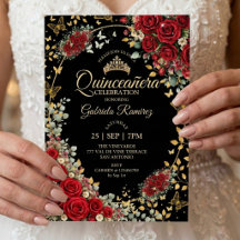 Schwarz-Rote Quinceañera Goldene Schmetterlinge Ro