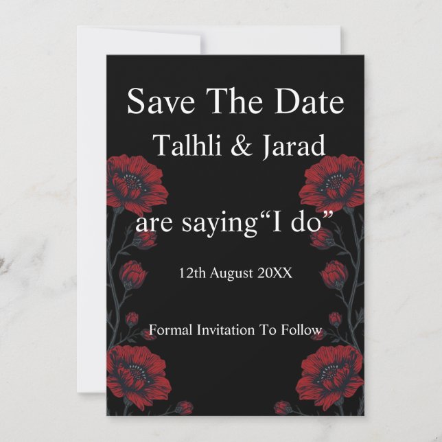 Schwarz & Rote Rosen Gothic Save The Date Einladung (Vorderseite)