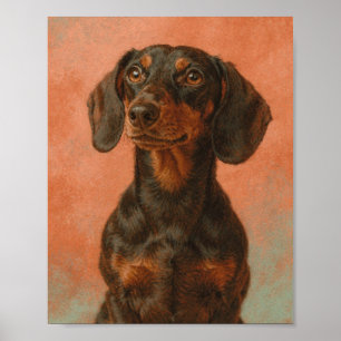 Schwarz-roter Dachshund auf Koralle Poster