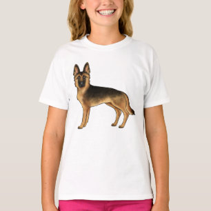 Schwarz-roter deutscher Schäferhund, lustige Carto T-Shirt