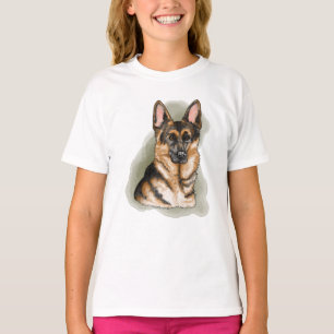 Schwarz-roter deutscher Schäferhund-Porträt auf gr T-Shirt