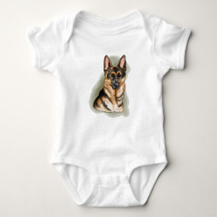 Schwarz-roter Deutscher Schäferhund-Porträt-Design Baby Strampler