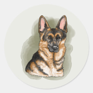 Schwarz-roter Deutscher Schäferhund-Porträt-Kunstw Runder Aufkleber