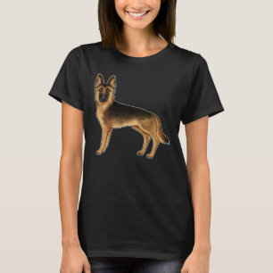 Schwarz-roter deutscher Schäferhund, süßer Cartoon T-Shirt