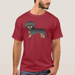 Schwarz-roter Drahthaar-Dackel-Cartoon-Hund T-Shirt