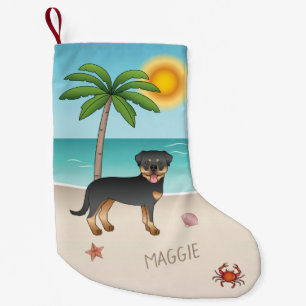 Schwarz-roter Rottweiler an einem tropischen Somme Kleiner Weihnachtsstrumpf