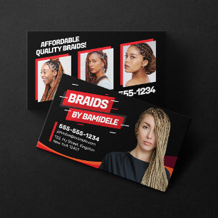 Schwarz-Rotes Afrikanisches Haar-Flecht-Salon Foto Visitenkarte