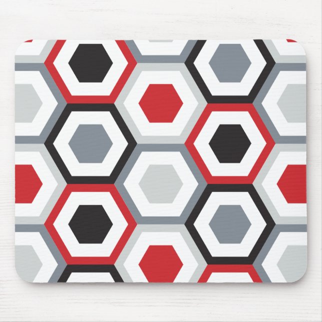 Schwarz-rotes Sechseckmuster Mousepad (Vorne)