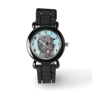 Schwarz-Russisch-Terrier-Malerei - Niedlicher Orig Armbanduhr