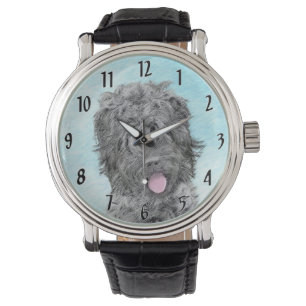Schwarz-Russisch-Terrier-Malerei - Niedlicher Orig Armbanduhr