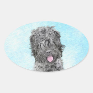 Schwarz-Russisch-Terrier-Malerei - Niedlicher Orig Ovaler Aufkleber
