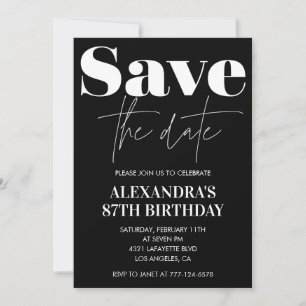 Schwarz Save the date 87. Geburtstag Einladung