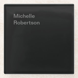 Schwarz Schlichter Minimalistischer Name hinzufüge Glasuntersetzer