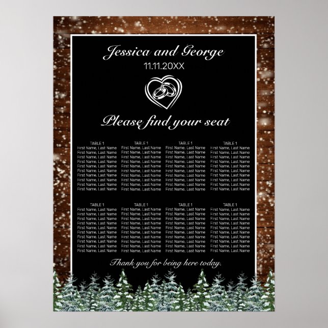 Schwarz-Schnee-Holz & Wald Hochzeitskarte Poster (Vorne)